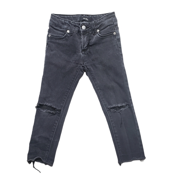 DKNY Kids Black Distressed Stretch Raw Hem Jeans - Picture 1 of 7